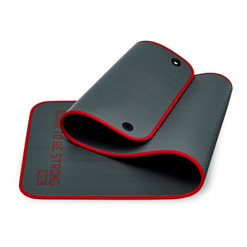 Мат для аэробики NBR 10 мм графитовый с кольцами (красный кант)