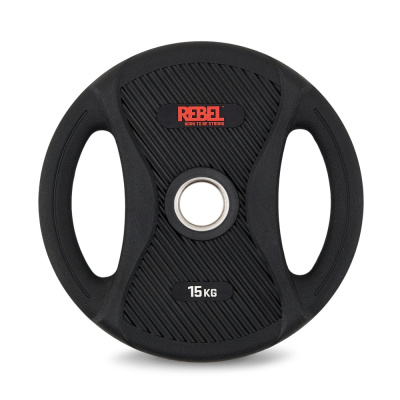 Диск олимпийский обрезиненный с двумя хватами 15 кг REBEL